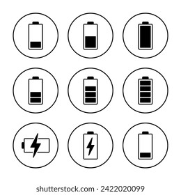 Battery icon set vector. battery charging sign and symbol. battery charge level