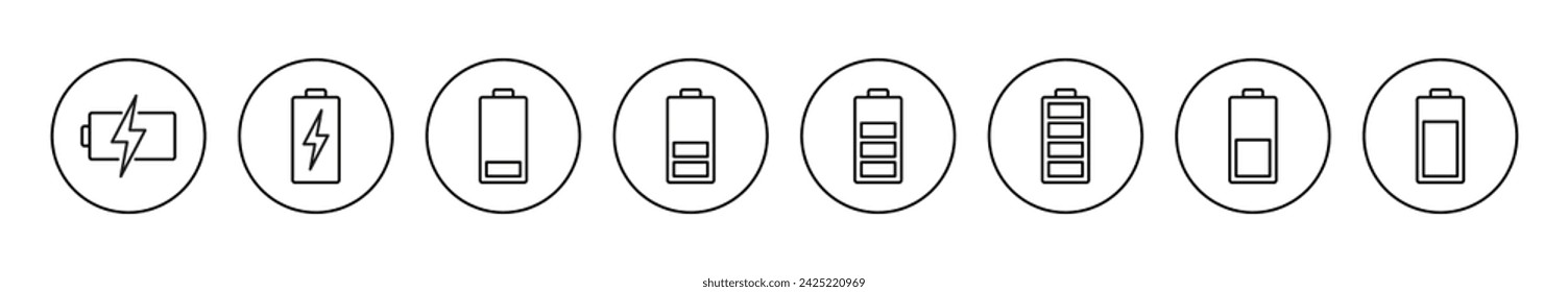 Vector de conjunto de iconos de batería. símbolo y señal de carga de batería. nivel de carga de batería