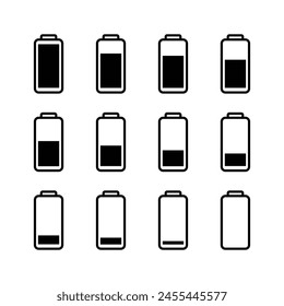 battery icon set. battery vector collection. battery level indicators. battery charger icon