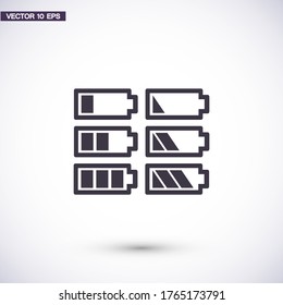 Battery icon set. Vector EPS 10. Battery. Charging Flat Design. battery charge and use.