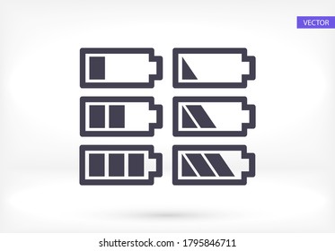 Battery icon set. Vector EPS 10. Battery. Charging Flat Design. battery charge and use.