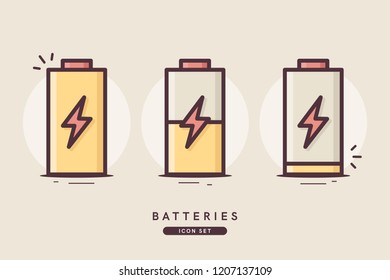 Battery icon set. Vector illustration. Linear style.
