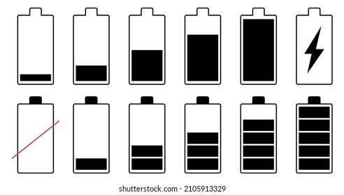 Conjunto de iconos de la batería. Ilustración vectorial aislada en fondo blanco. Stroke Editable
