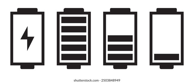 Battery icon set vector illustration, battery charging sign and symbol, battery charge level.