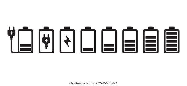 Battery icon set vector illustration, battery charging sign and symbol, battery charge level.