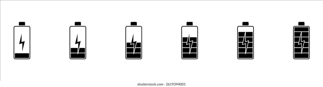 Battery icon set vector illustration, battery charging sign and symbol, battery charge level.for apps, web and digital design. Vector illustration. Editable color