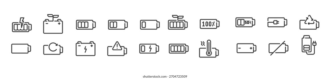 Conjunto de iconos de batería. Ilustración vectorial