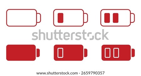 Battery icon set vector illustration, battery charging sign and symbol, battery charge level. Battery icons set for your design. Vector EPS 10 