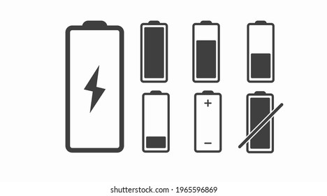 Battery Icon Set. Vector isolated flat set of batteries signs