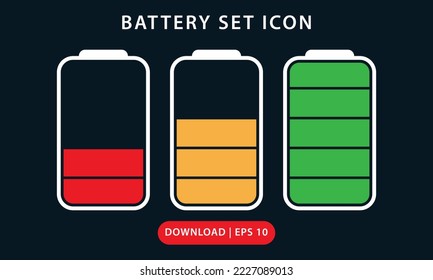 Battery icon set vector. mobile phone battery charging illustration, flat simple vector icon design. great for tech industry, hp business,etc.