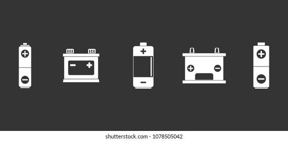 Battery icon set vector white isolated on grey background 