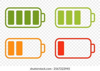 Battery icon set. Set of vertical battery level indicators in percentage vector.High quality colorful style vector icons.