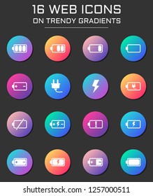 battery icon set. battery web icons on round trendy gradients
