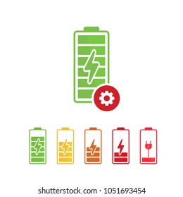 Battery icon with settings sign. Battery icon and customize, setup, manage, process symbol. Vector icon