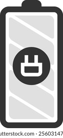 Battery icon showing charging status and electric plug symbol, representing energy storage, power supply, and electrical connection for various devices