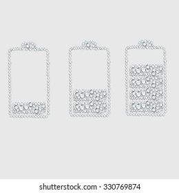 battery icon, transparent water drop vector ,Set of battery charge level indicators