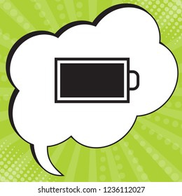 Battery icon. Vector. Black icon in speech bubble at popart yellow green background.