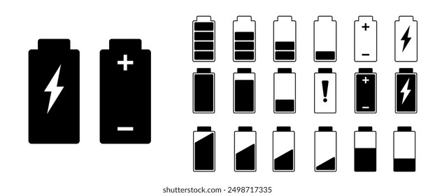 Icono de la batería, Vector de carga, Icono de la capacidad eléctrica, Barra de Estado de energía del teléfono móvil, Interfaz del App, Ilustración gráfica moderna, Stock de Vector (Editable)