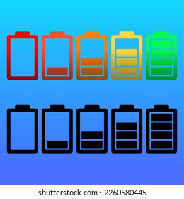 Battery icon vector collection. Battery capacity vector design element. Batteries multicolor and batteries monochrome vector graphic resource. Battery power vector illustration