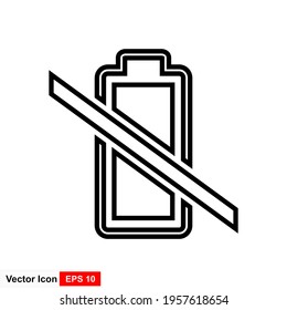 Vector de icono de la batería con una cruz para indicar que la batería está vacía, el cargador no está cargando, no se detecta ninguna batería. 