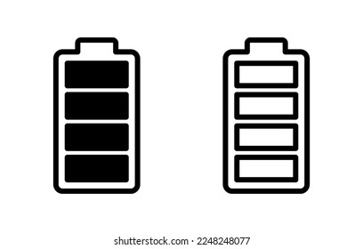 Ilustración vectorial de icono de batería. símbolo y signo de carga de batería. nivel de carga de la batería