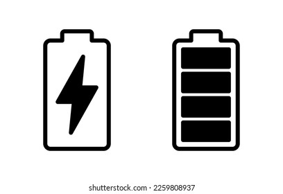 Ilustración vectorial de icono de batería. símbolo y signo de carga de batería. nivel de carga de la batería