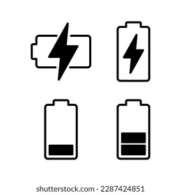 Ilustración vectorial de icono de batería. símbolo y signo de carga de batería. nivel de carga de la batería