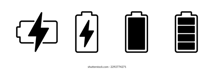 Ilustración vectorial de icono de batería. símbolo y signo de carga de batería. nivel de carga de la batería