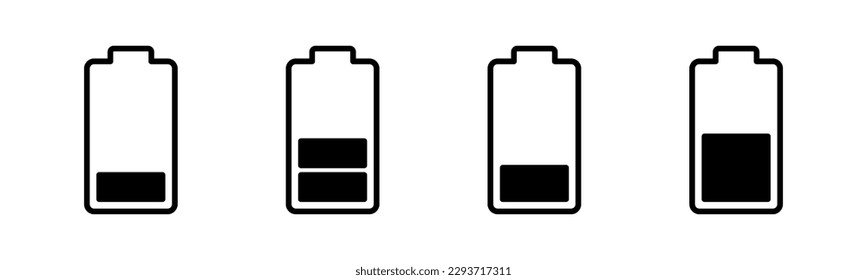 Ilustración vectorial de icono de batería. símbolo y signo de carga de batería. nivel de carga de la batería