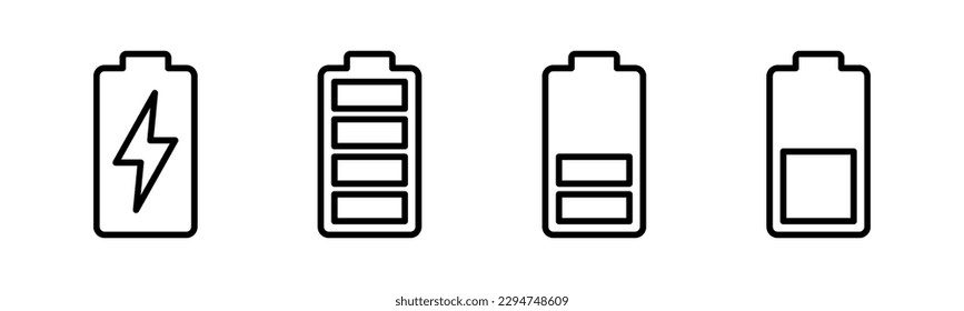 Ilustración vectorial de icono de batería. símbolo y signo de carga de batería. nivel de carga de la batería