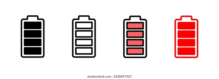 Ilustración vectorial de icono de batería. símbolo y señal de carga de batería. nivel de carga de batería