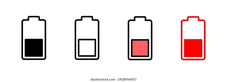 Ilustración vectorial de icono de batería. símbolo y señal de carga de batería. nivel de carga de batería