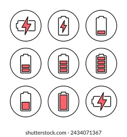 Ilustración vectorial de icono de batería. símbolo y señal de carga de batería. nivel de carga de batería