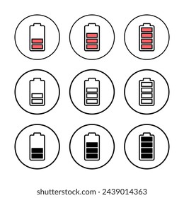 Ilustración vectorial de icono de batería. símbolo y señal de carga de batería. nivel de carga de batería