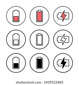 Ilustración vectorial de icono de batería. símbolo y señal de carga de batería. nivel de carga de batería