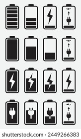 Batteriesymbol Vektorillustration. Batterieladezeichen und -symbol. Batteriestufe Abbuchung
