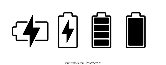 Ilustración vectorial del ícono de la batería. símbolo y señal de carga de la batería. nivel de Recargo de la batería