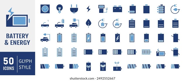 Ilustración vectorial del ícono de la batería. símbolo y señal de carga de la batería. nivel de Recargo de la batería. Colección de Vector de iconos sólidos.