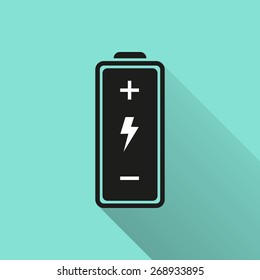 Battery icon, vector illustration, flat design.