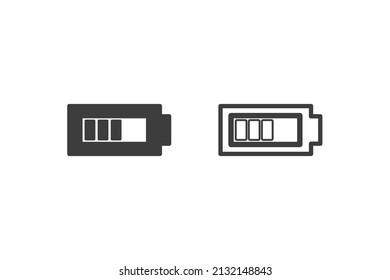 Battery Icon Vektorgrafik-Stil Design mit 2 Stil-Symbole schwarz-weiß. Einzeln auf weißem Hintergrund.