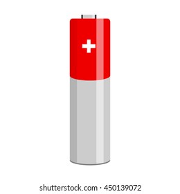 Battery icon. Vector illustration red battery symbol. Low battery