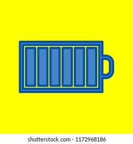 Battery icon. Vector. Office style blue icon at yellow background.
