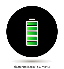 Battery icon vector on black background. Symbols of battery full charge level