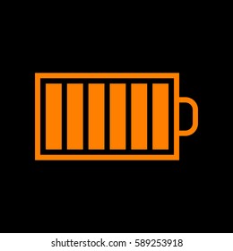 Battery icon. Vector. Orange icon on black background. Fire.