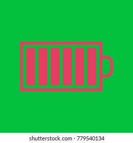 Battery icon. Vector. Paradise pink icon on dark pastel green background.