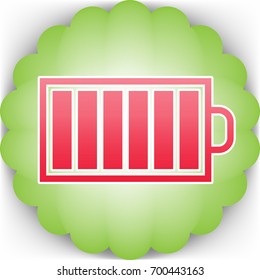 Battery icon. Vector. Pinkish icon with white contour on green background which similar to flower.