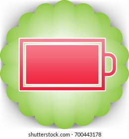 Battery icon. Vector. Pinkish icon with white contour on green background which similar to flower.