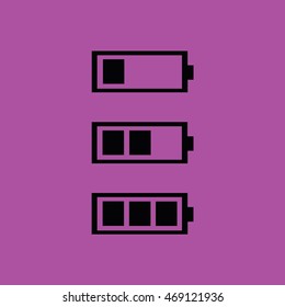 Battery icon vector. Purple background