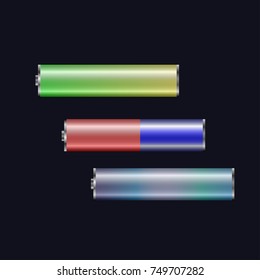 Battery icon vector set isolated on black background.