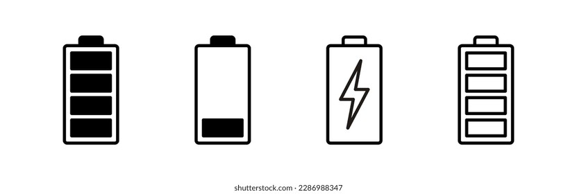 Akkusymbol-Vektorgrafik für Web- und Mobile-App. Batterieaufladezeichen und -symbol. Batterieladung